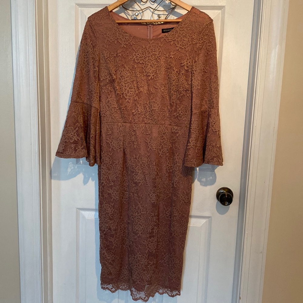 MikaRose - Lace, Bell Sleeve Dress - Dusty Rose - Size M